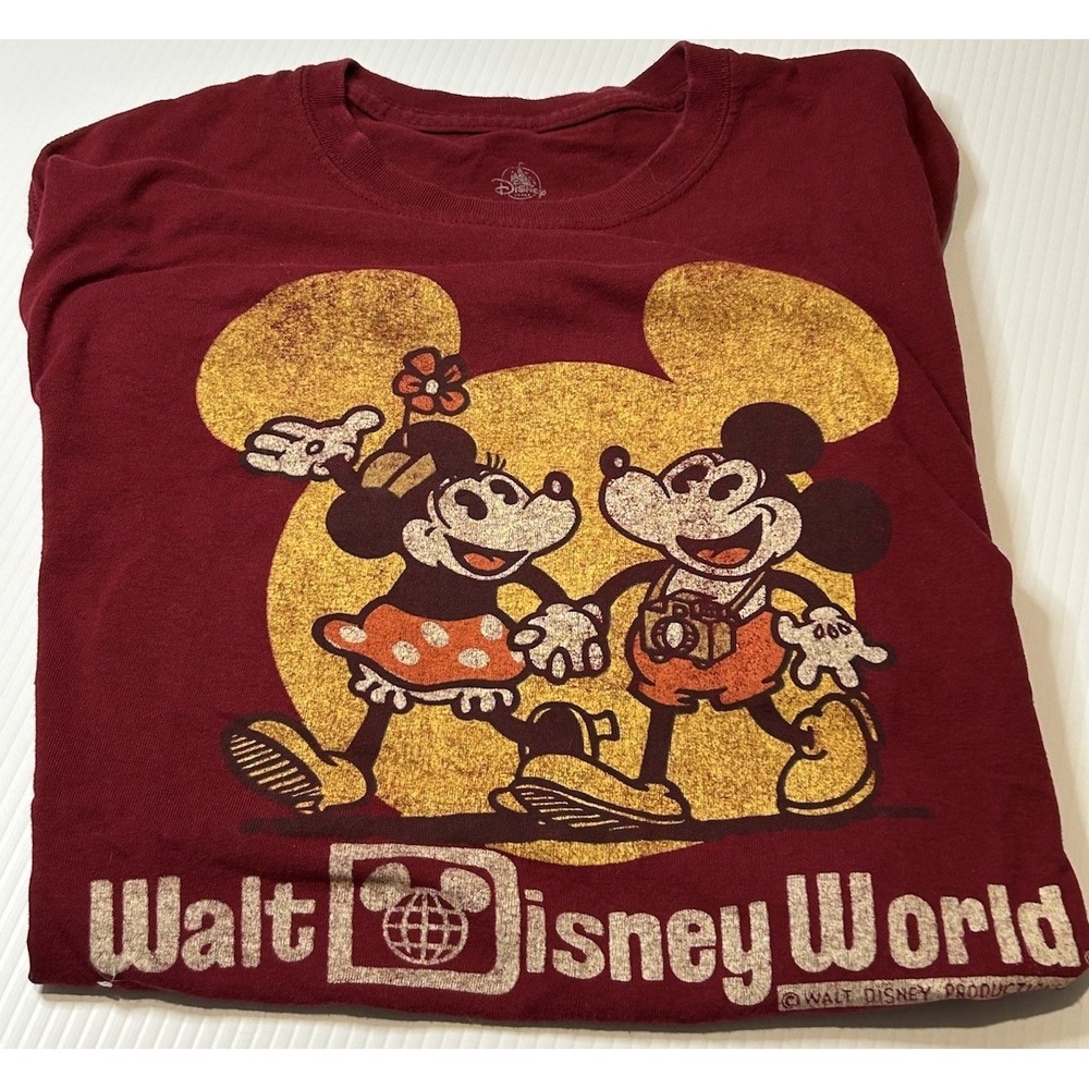 DISNEY PARKS WALT DISNEY WORLD RETRO MICKEY MINNIE MOUSE LOGO TEE T SHIRT LARGE